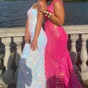 Jovani Women's White and Blue Prom-dress